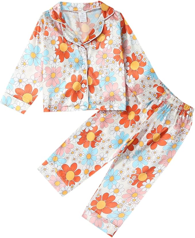 Kids Baby Girl Boy Satin Pajamas Set Button Down Sleep Shirt Top+Long Pants by SAYOO-Alljustforkids