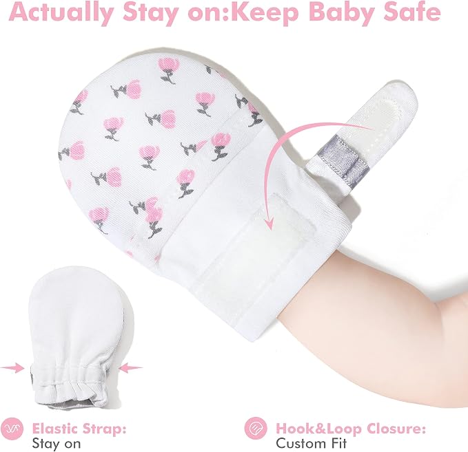 Baby Newborn No Scratch Mittens Stay On, 100% Cotton Adjustable 0-12M | Soft - Image 4
