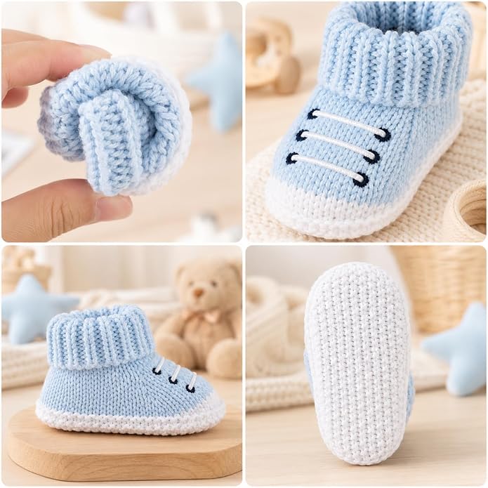 2 Pairs Baby Booties Newborn First Walkers Cozy Shoes Warm Knit Soft Booties - Image 2