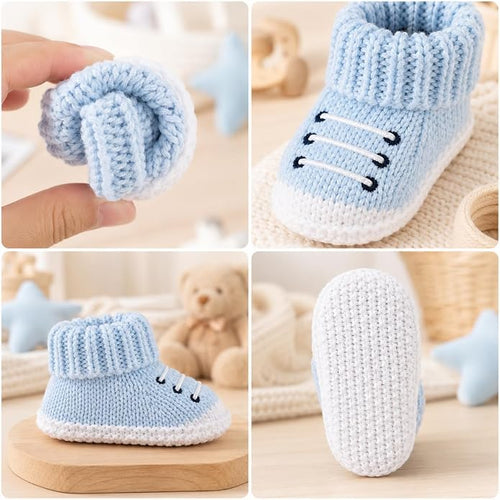 2 Pairs Baby Booties Newborn First Walkers Cozy Shoes Warm Knit Soft Booties - Image 2