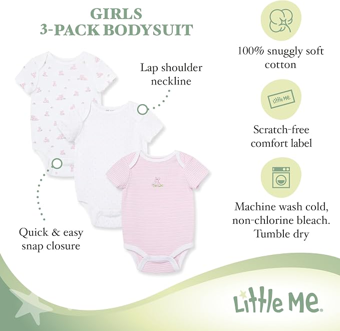 Little Me Clothes for Baby Girls' 3-Pack 100% Cotton Bodysuits - Image 3
