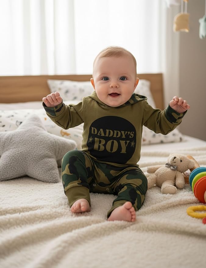 Fommy Newborn Baby Boy Clothes Plaid Letter Print Long Sleeve Hoodies + Long - Image 2