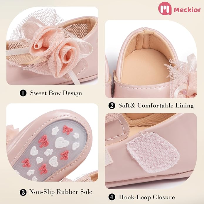 Meckior Infant Baby Girls Soft Sole Bowknot Princess Wedding Dress Mary Jane - Image 5