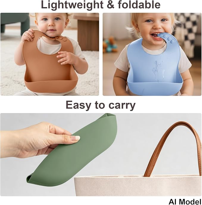Set of 3 Silicone Bibs for Babies Toddler, Soft Adjustable Bibs for Baby Girl - Image 10