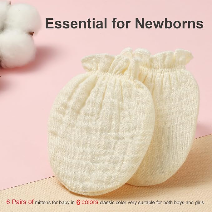 MOMSMENU Baby Mittens Newborn Muslin Soft No Scratch 0-6 Months 6-Pack | - Image 9