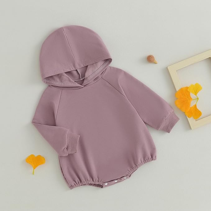 Newborn Baby Boy Girl Hooded Romper Long Sleeve Front Pocket Solid Color Hoodie - Image 3