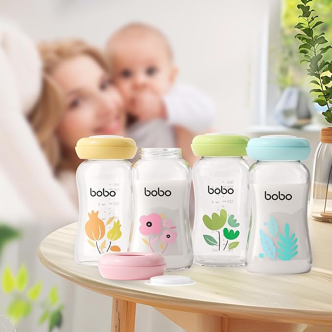 YOHKOH Glass Breast Milk Storage Bottles - 100% Leak-Proof, BPA-Free Breastmilk Storage Containers, Freezer & Dishwasher Safe, Ideal for Nursing Mothers (Red, 5.4oz (Pack of 6))
