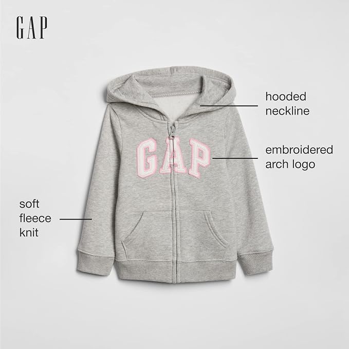 GAP Baby Girls' Playtime Favorite Logo Full Zip Hoodie Hooded Sweatshirt - Image 2