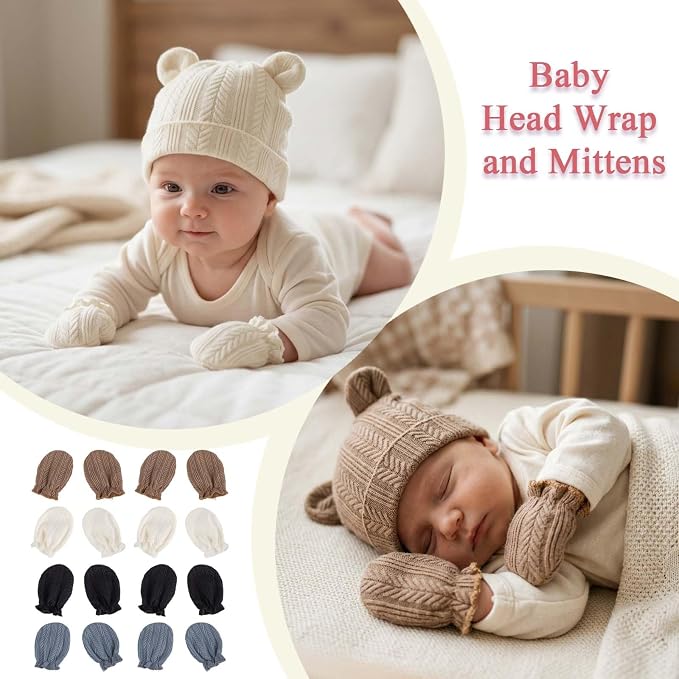 Newborn Baby Girl Hats Mittens Set Cotton - Image 5