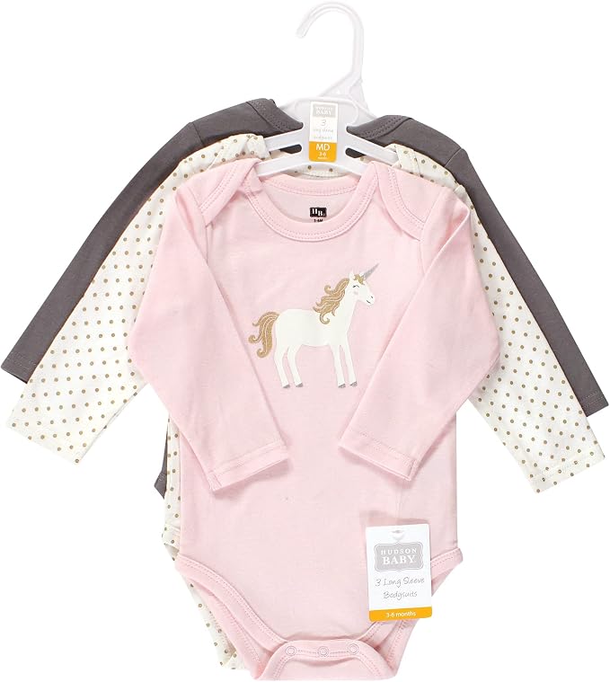 Hudson Baby Baby Girls' Cotton Long-sleeve Bodysuits 3-pack - Image 2