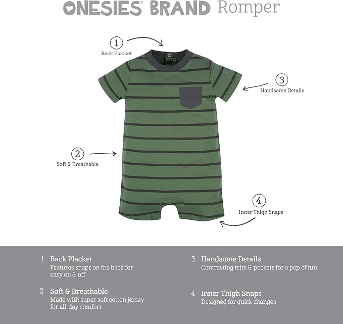 Onesies Brand Baby Boys 3-Pack Romper - Image 6
