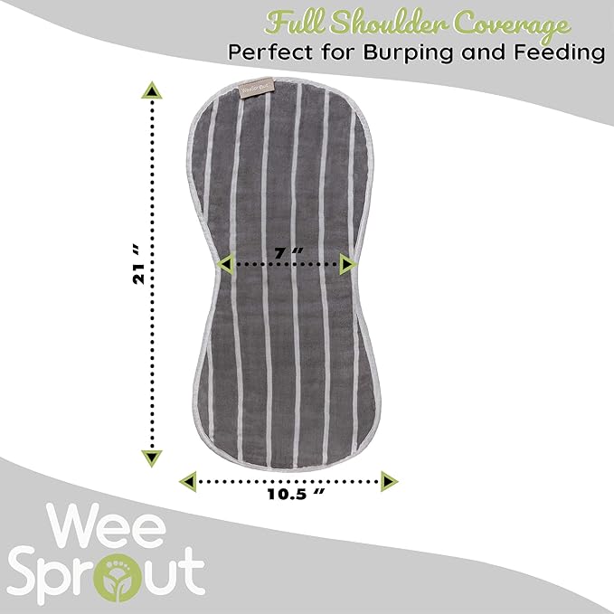 WeeSprout Unisex Organic Towel Cotton Burp Cloths, Set of 4, Four Ultra-Absorbent Layers Keep Clothes Dry, Button Transforms into Baby Bib, Machine Washable & Dryer Safe (Neutral Set, Full)