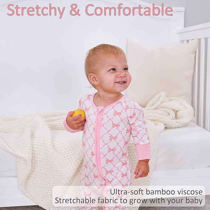 LollyBanks Baby Pajamas, 2-Way Zipper Romper, 95% Viscose Made from Bamboo and 5% Spandex, Baby Sleepers
