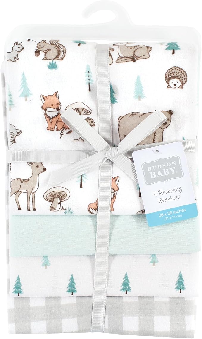 Hudson Baby Unisex Baby Cotton Flannel Receiving Blankets, Neutral Woodland Pals - Image 2