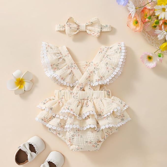Baby Girl Summer Clothes Infant Girls Romper Dress | Ruffle Sleeve, Cotton Linen - Image 3