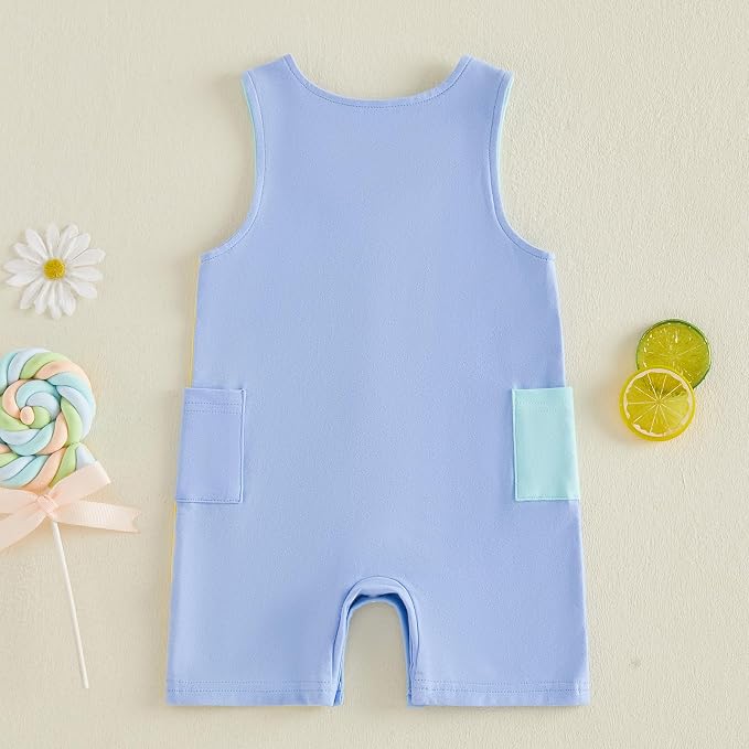 Newborn Baby Boy Summer Clothes Sleeveless Color Block Romper Bodysuit One - Image 7