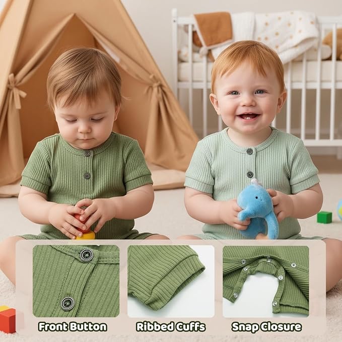 Bafeicao Baby Boy Girl 2/3 Pack Solid Romper Ribbed Short/Long Sleeve | - Image 3