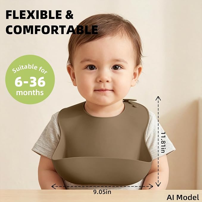 Set of 3 Silicone Bibs for Babies Toddler, Soft Adjustable Bibs for Baby Girl - Image 5