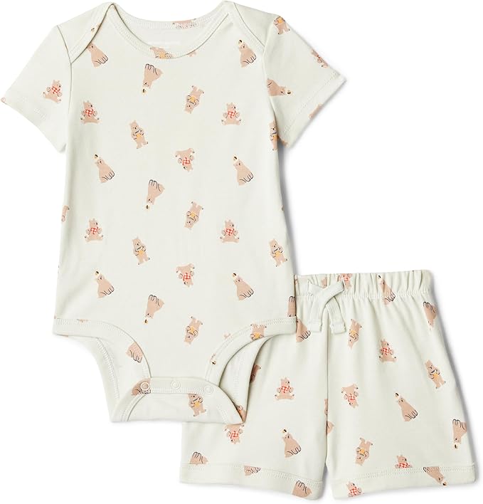 Amazon Essentials Unisex Toddlers' Short Sleeve 100% Cotton Bodysuit and Short by AmazonEssentials