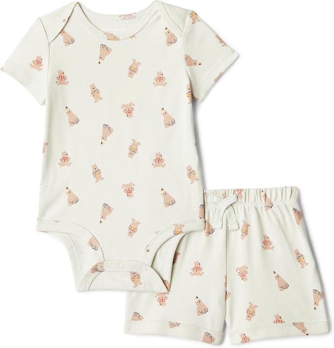 Amazon Essentials Unisex Toddlers' Short Sleeve 100% Cotton Bodysuit and Short by AmazonEssentials