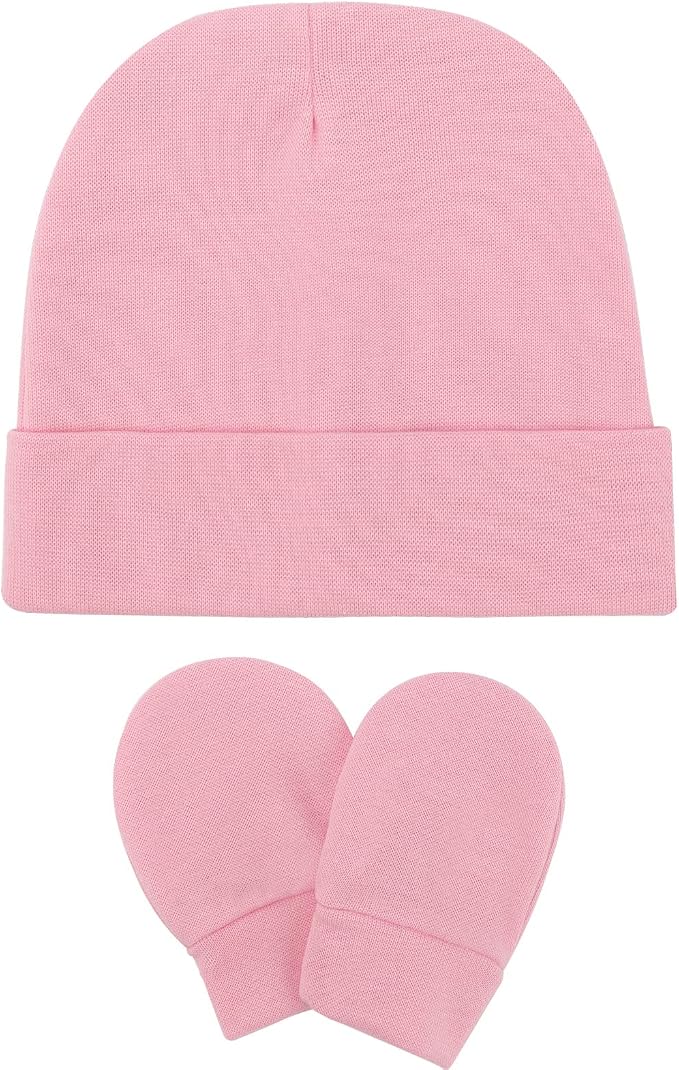 BQUBO Baby Hats and Mittens Infant Cotton Beanie Gloves No Scratch Set Newborn - Image 7