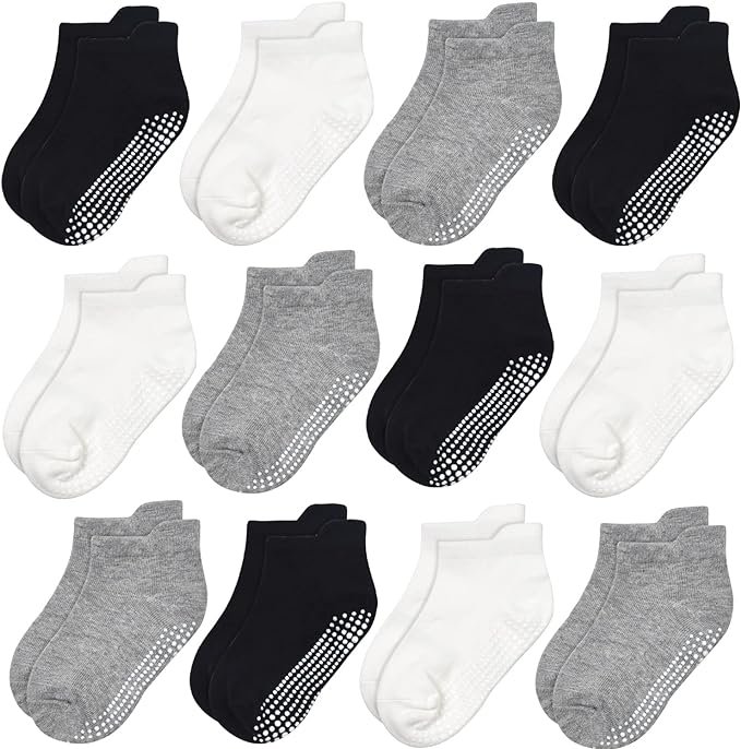 GRPSKCOS Non Slip Toddler Baby Socks 12 Pairs Anti Skid Ankle Socks by GRPSKCOS