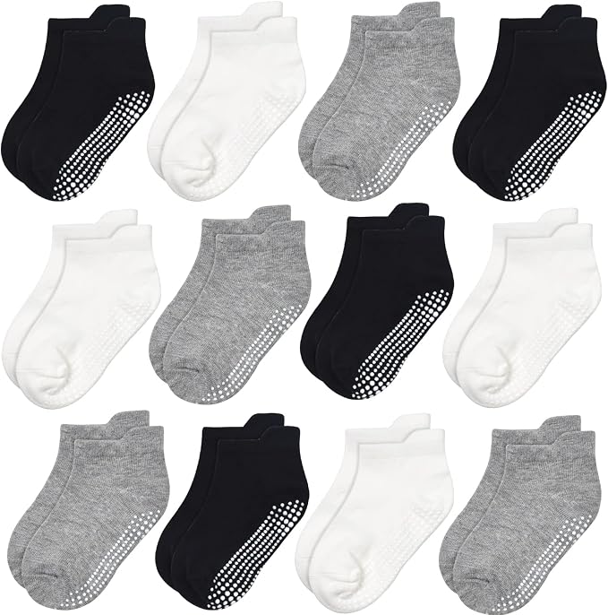 GRPSKCOS Non Slip Toddler Baby Socks 12 Pairs Anti Skid Ankle Socks by GRPSKCOS