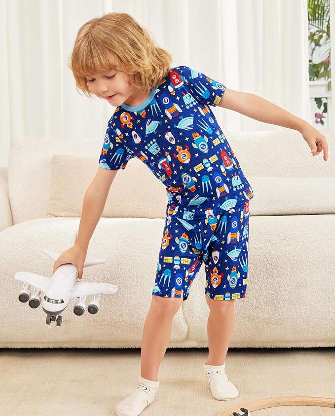 babee Reshinee Bamboo Viscose Toddler Boys Pajamas Set, Short Sleeve Kids - Image 3