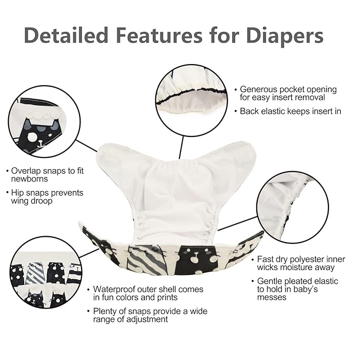 Babygoal Halloween Cloth Diapers 6 Pack with 10 Inserts, Baby Reusable Adjustable Washable One Size Pocket Nappy Covers 6FN35