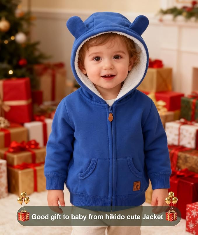 Hikido Baby Girls Boys Warm Adorable Hooded Zip Coat - Image 2