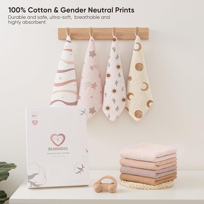 Bearmoss Muslin Burp Cloths 100% Cotton Cloths Baby Burp Cloths Muslin - Image 7