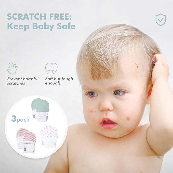 Baby Newborn No Scratch Mittens Stay On, 100% Cotton Adjustable 0-12M | Soft - Image 2