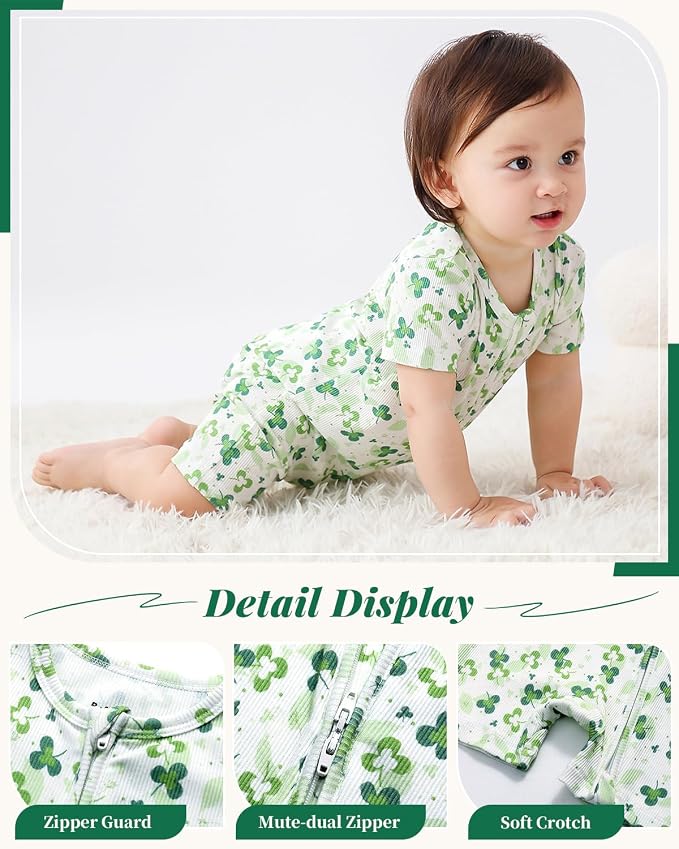 Bafeicao Baby Girl 2 Pack Bamboo Viscose Sleeper Romper | Short Sleeve - Image 3