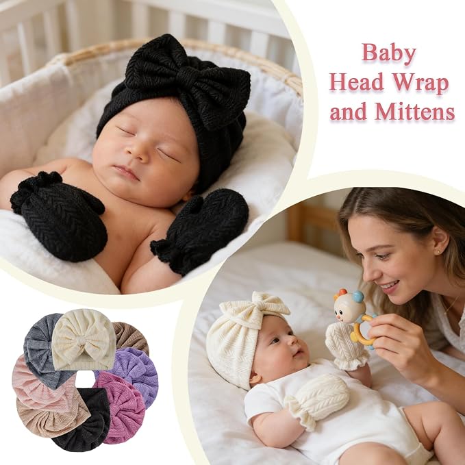 Newborn Baby Girl Hats Mittens Set Cotton - Image 4