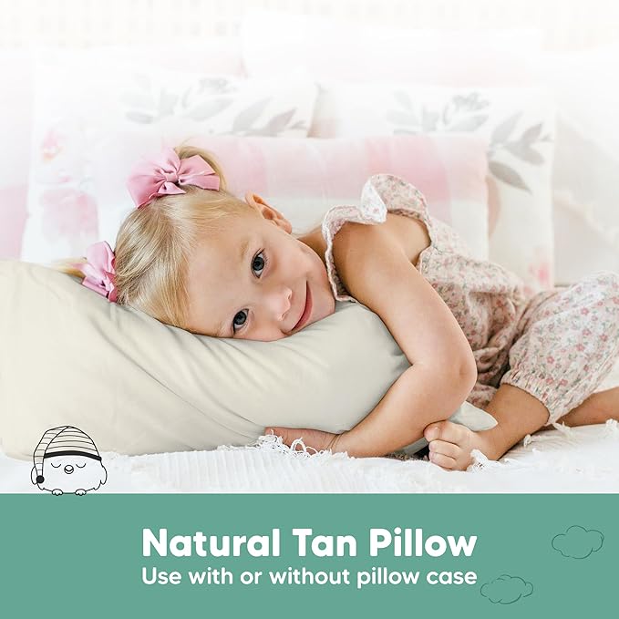 KeaBabies 2-Pack Toddler Pillow 13x18 - Soft Organic Cotton Kids Travel Bed Pillows for Sleeping, School, Nap, Machine Washable, Toddlers 2 to 5, Pillowcase Sold Separately (Clay)