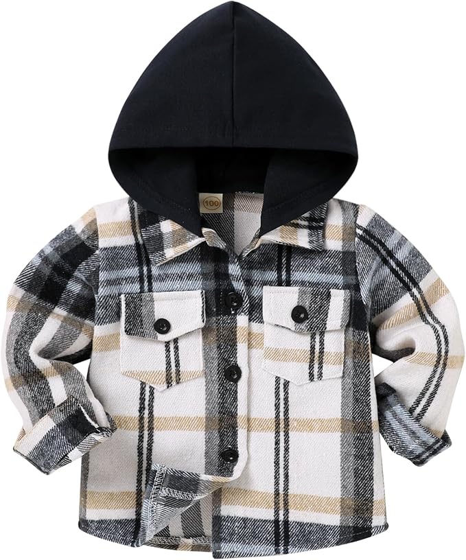 YOUNGER STAR Toddler Kids Boys Girls Flannel Hooded Plaid Shirt Button Baby Red by YOUNGER+STAR