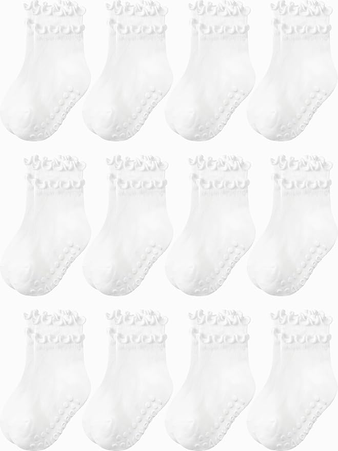 Baby Toddler Girls Socks Grip Ruffle Non Slip Kids Cotton 12 Pack Socks | by Aroveea