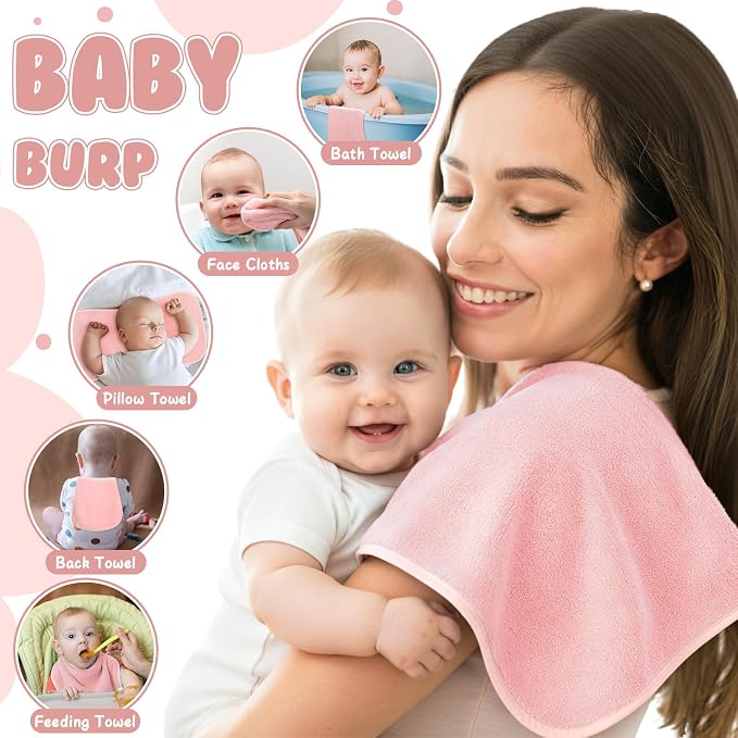 Hahafelt 6 Pack Pink Baby Burp Cloths - Image 5