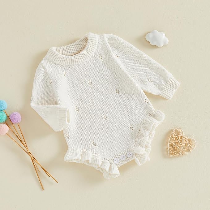 Mubineo Baby Girl Fall Winter Clothes Basic Plain Cute Sweater Romper Outfit - Image 8