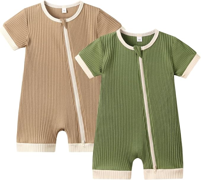 Bafeicao Unisex Baby Boy Girl 2/3 Pack Rompers Short Sleeve | 2 Way Zipper by Bafeicao