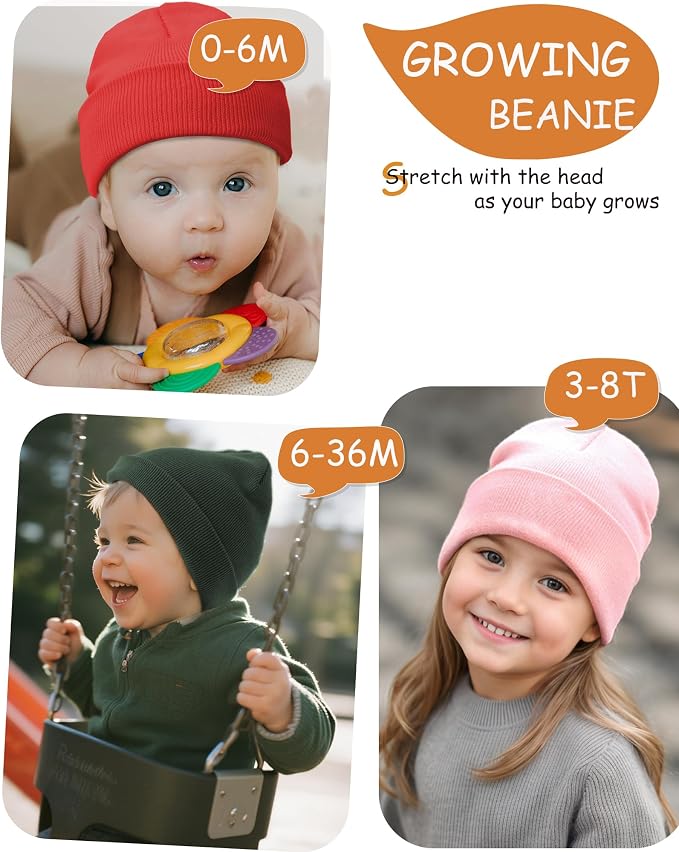 ROYBENS 100% Cotton Baby Beanie Cute Toddler Winter Hat Knit Caps Ages 0-8 | - Image 3