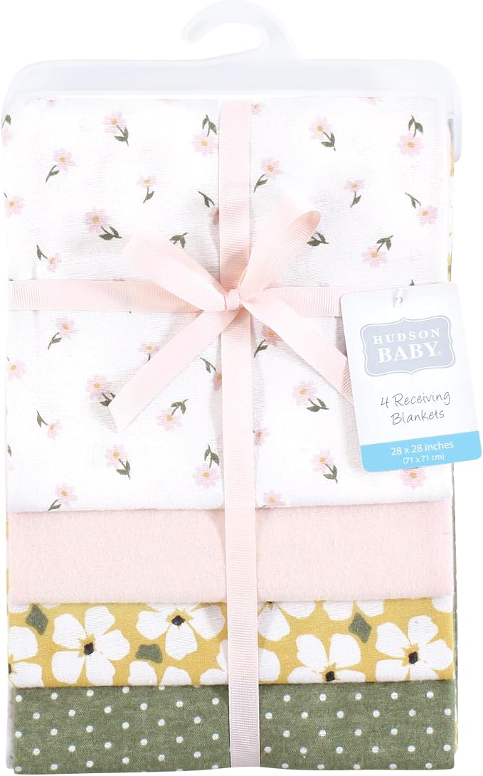 Hudson Baby Unisex Baby Cotton Flannel Receiving Blankets, Sage Floral - Image 2