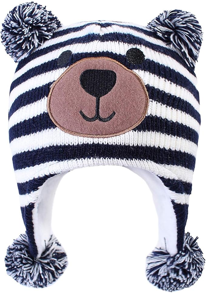 LANGZHEN Toddler Kids Infant Winter Hat,Earflap Knit Warm Cap Fleece Lined Beanie for Baby Boys Girls