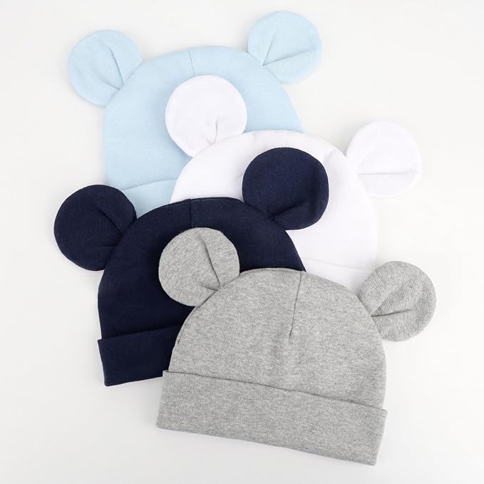 DRESHOW BQUBO 4 Pieces Baby Beanie Newborn Toddler Soft Cute Knit Hat Hospital - Image 3