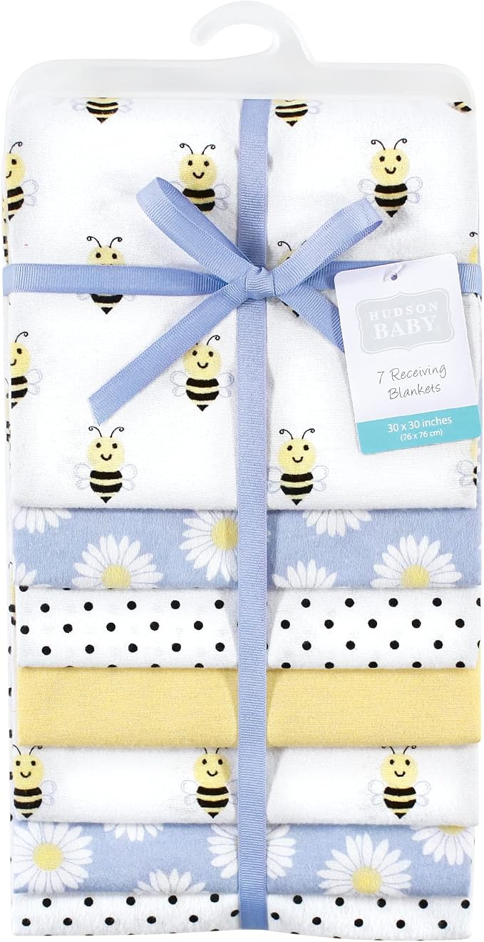 Hudson Baby Unisex Baby Cotton Flannel Receiving Blankets Bundle, Daisy Bee - Image 3