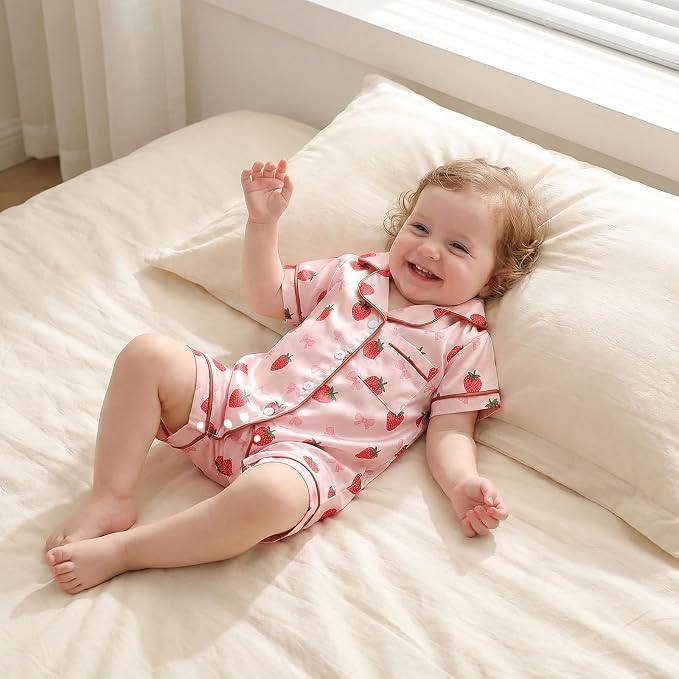 Kuriozud Baby Girl Boy Romper Pajamas Onesie Short Sleeve Button Down Pjs - Image 2