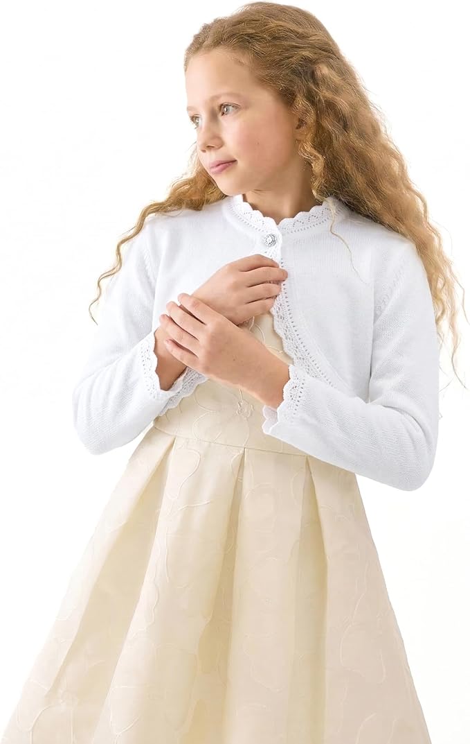 Lilax Little Girls' Knit Long Sleeve Button Closure Bolero Cardigan Shrug - Image 5