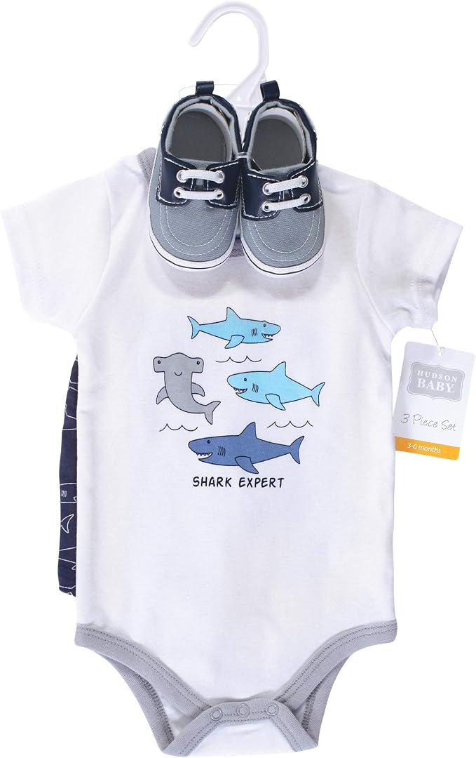 Hudson Baby Unisex Baby Cotton Bodysuit, Shorts and Shoe Set - Image 2