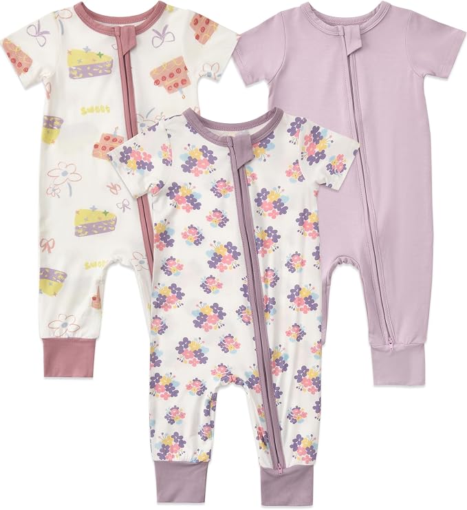 Aablexema Baby Short Sleeve Footless Pjs Zipper Romper 3-Pack | Soft Breathable by Aablexema