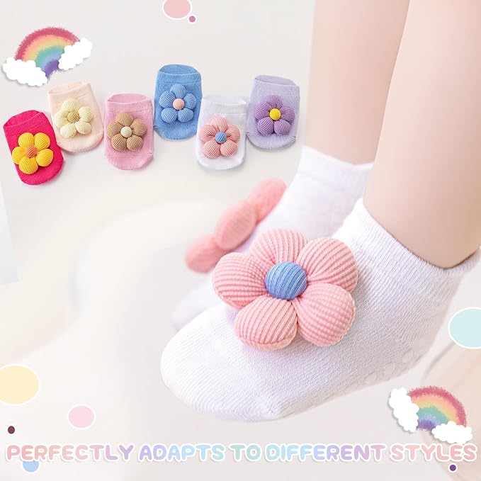 Baby Toddler Girl Socks 6 Pairs Non Slip Infants Newborn Grip Cotton Socks | - Image 7